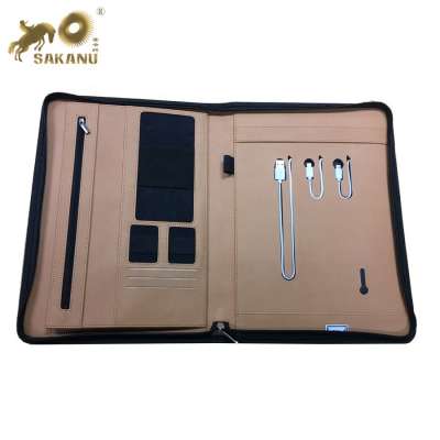 A4 zipper portfolio with lithium battery power bank