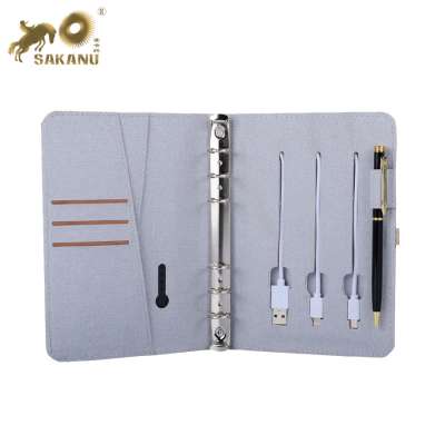 fabric material notebook with power bank A5 ring binder notepad for businessman